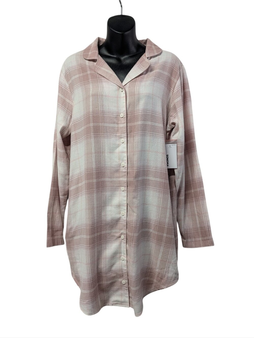 Sonoma Goods for Life Women's Size S Pink White Plaid Sleep Shirt Nightshirt NWT